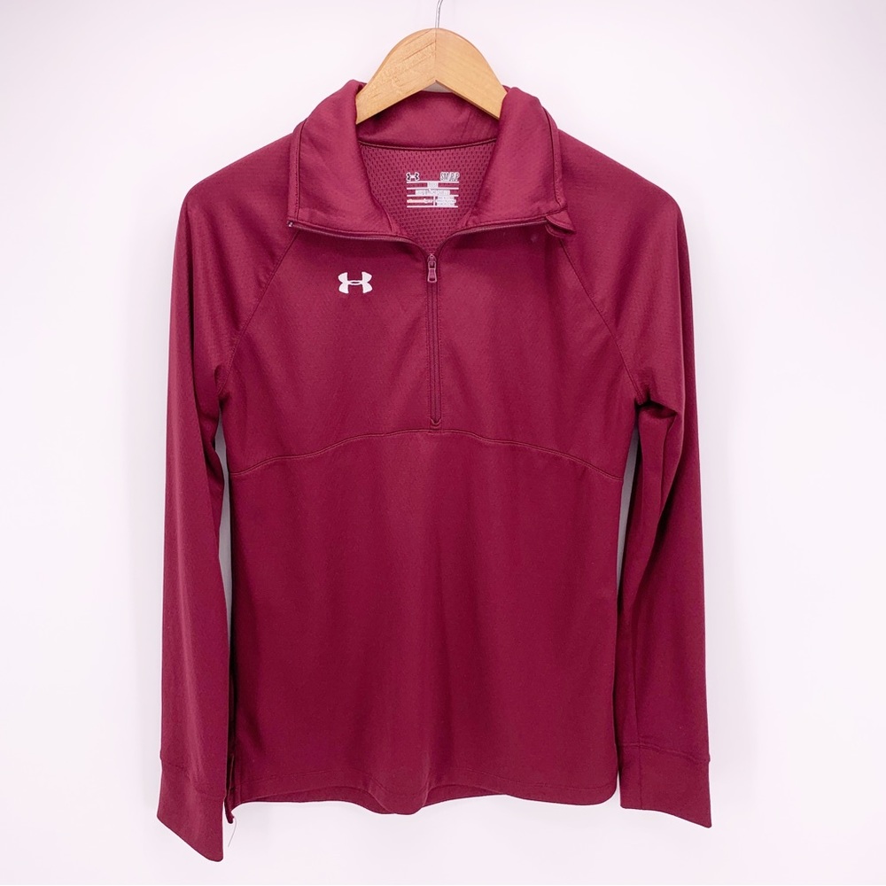 Under Armour Women's Small Maroon All Season Gear Loose 1/4 Zip Pull Over D2